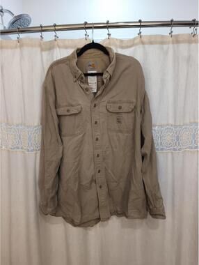 Carhartt FR Force Shirt Mens XL Khaki 2112 CAT 2 Button Up Loose Fit Fire